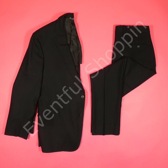 Brooks Brothers Suit Mens 46 Tall Black Flannel Wool Half Lined Bespoke - Picture 1 of 15